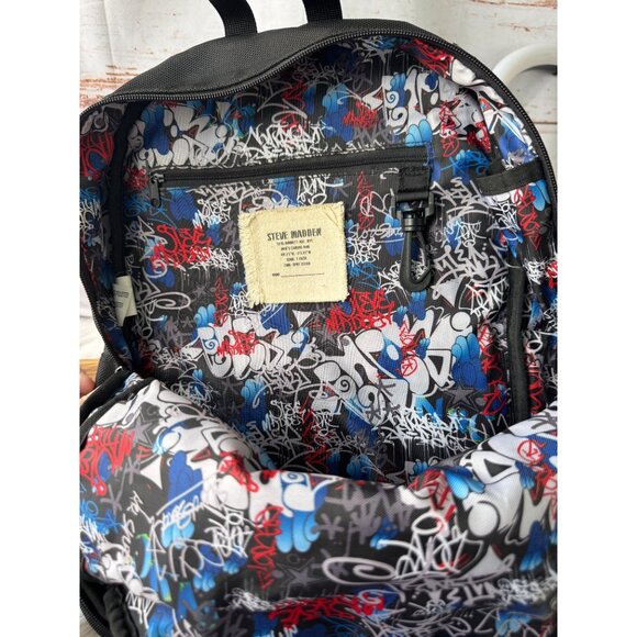 Steve Madden Desert Storm Black Canvas Backpack with Graffiti Interior - Picture 4 of 12